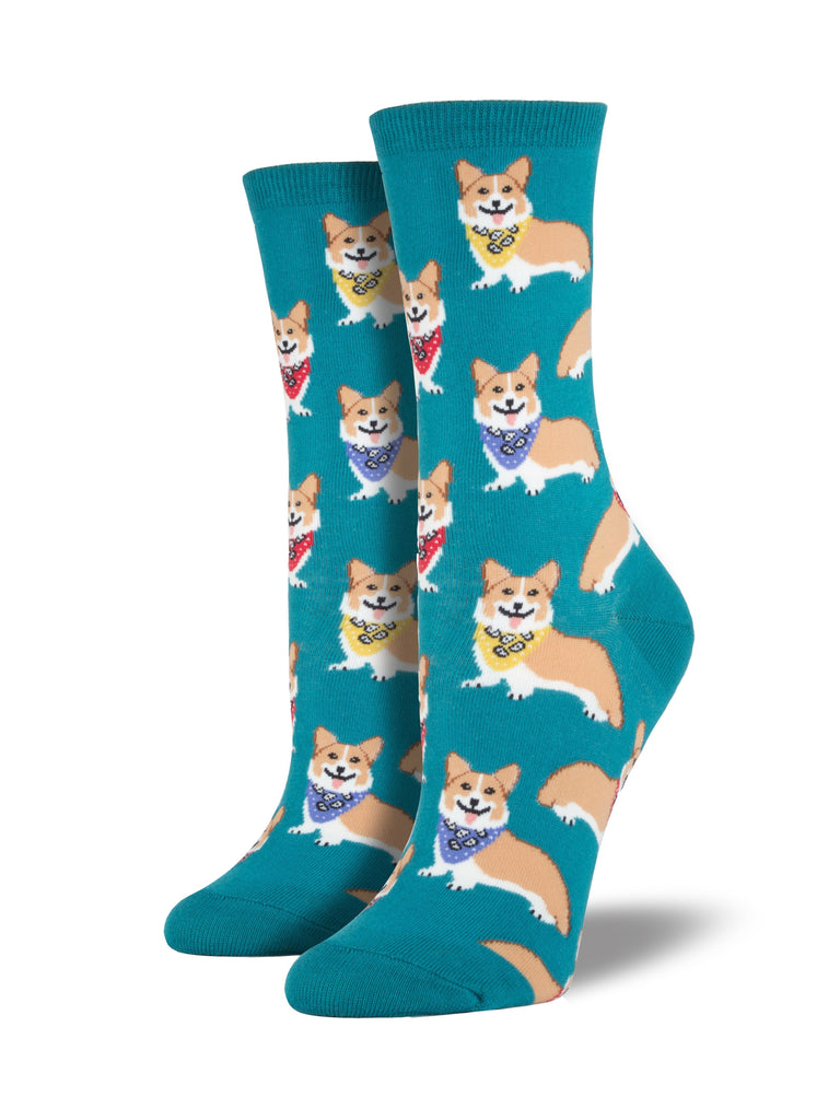 Bas turquoise corgi pour femmes - SockSmith